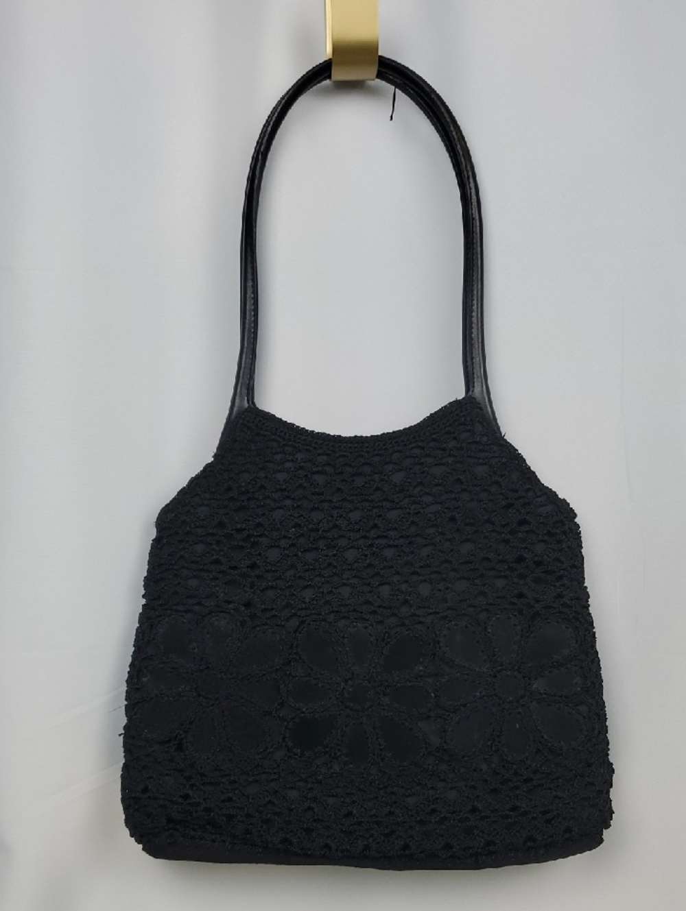 Nine West Macrame Crochet Floral Shoulder Bag Leather Strap